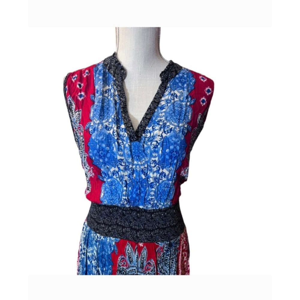 Bila Women's Maxi , XXL, Red & Blue boho nwot dansk dress stretch waist maxi - Picture 5 of 7